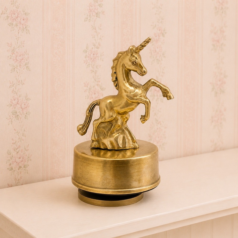 Flambro 1985 Solid‎ Brass Unicorn Music Box Rotating Nursery Decor 5.5"